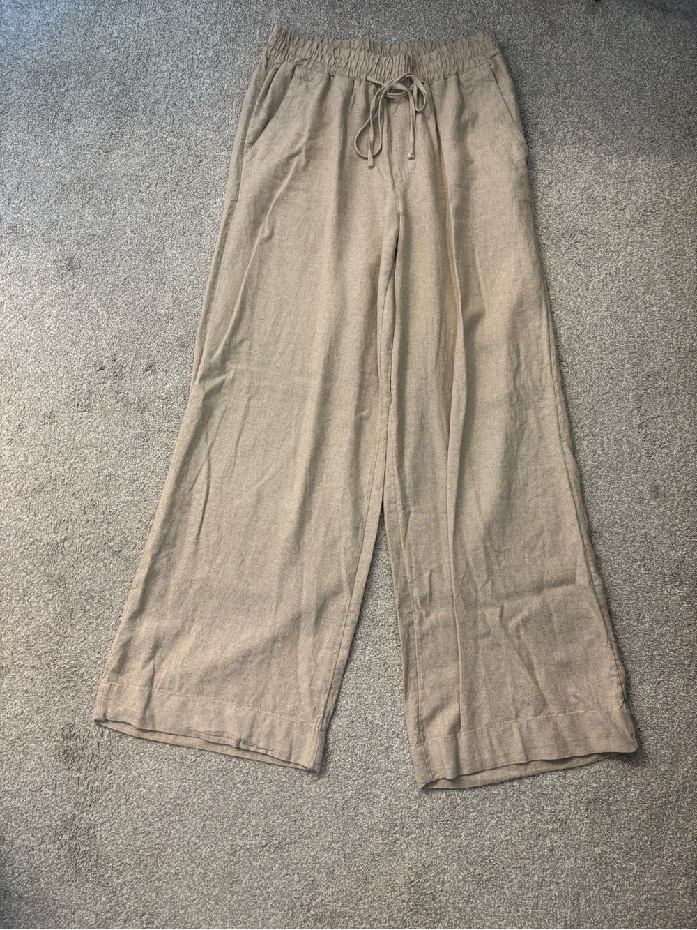 a new day Wide-Leg Drawstring Linen Pants - Taupe size Small